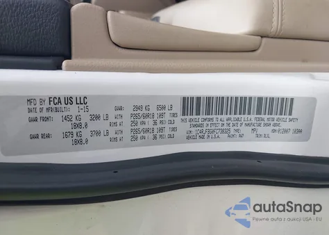 2015 Jeep Grand Cherokee Limited z USA, uszkodzony, nr VIN 1C4RJFBG0FC738325